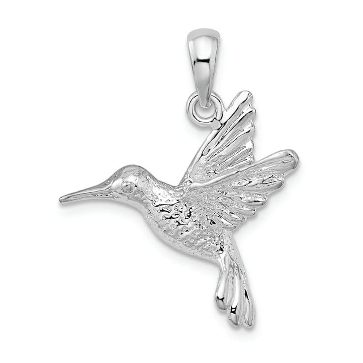 Rhodium Over Sterling Silver Polished Hummingbird Pendant