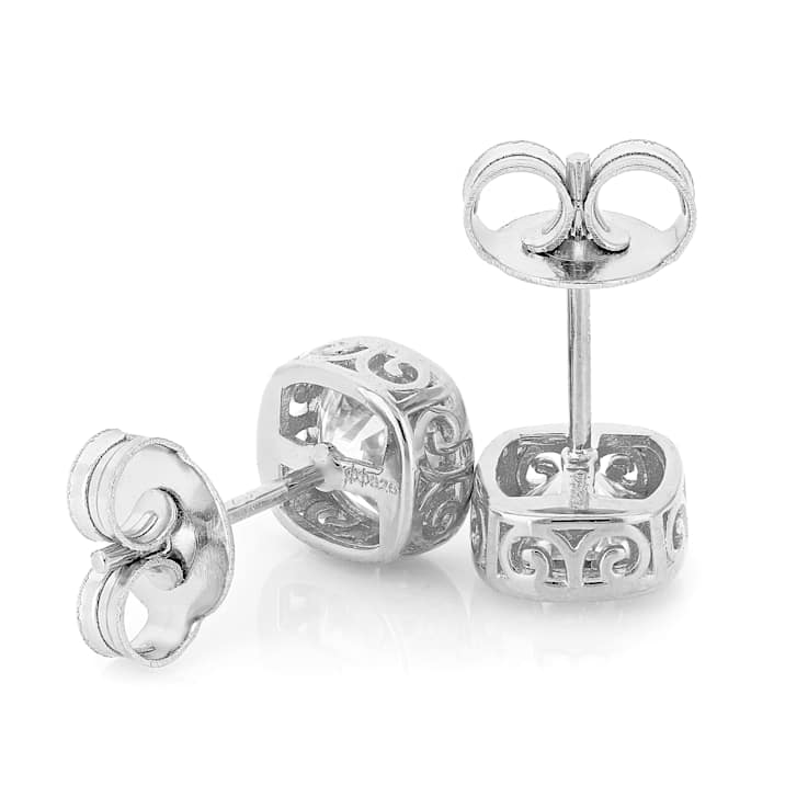 Moissanite Cushion-Cut Stud Earrings In Platinum-Enhanced Sterling
Silver 2.10ctw Diamond Equivalent Weight