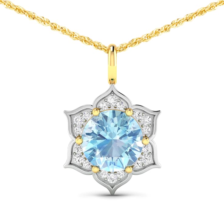 1.90ctw 14K Yellow Gold Aquamarine and White Diamond Pendant with 18
inch Cable Chain