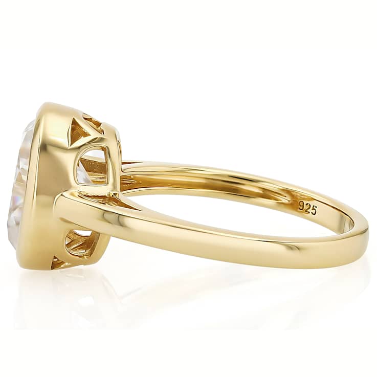 Bezel Set Oval Moissanite Solitaire Ring In 14K Gold Over Sterling Silver