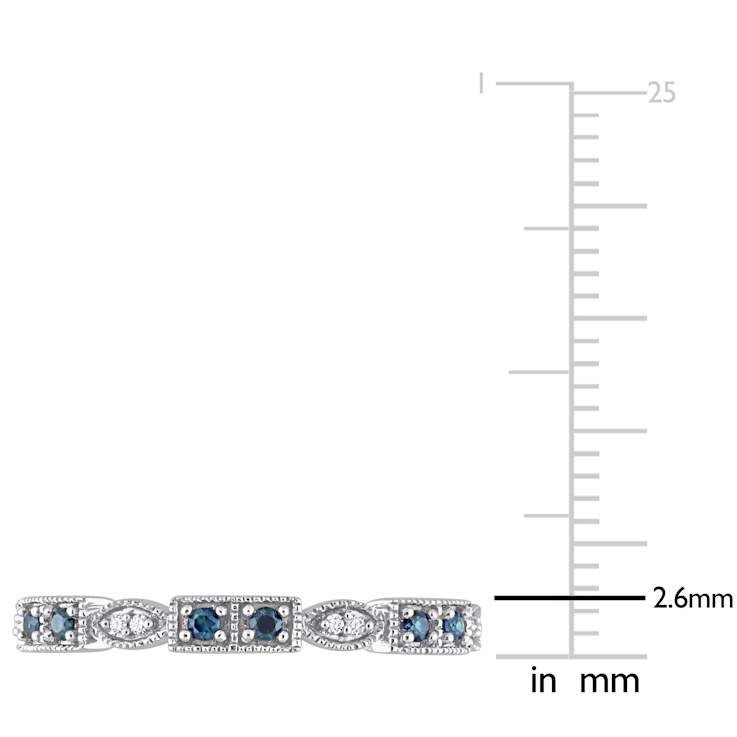 Blue Sapphire and Diamond 10K White Gold Semi Eternity Ring 0.14ctw