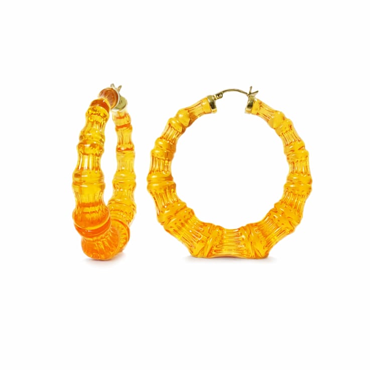 14K Yellow Gold Over Sterling Silver Bamboo Acrylic Hoops in Honey
