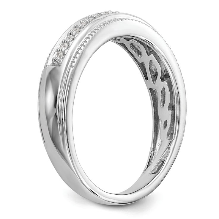 Rhodium Over 14K White Gold Diamond Trio Men's Wedding Band 0.10ctw