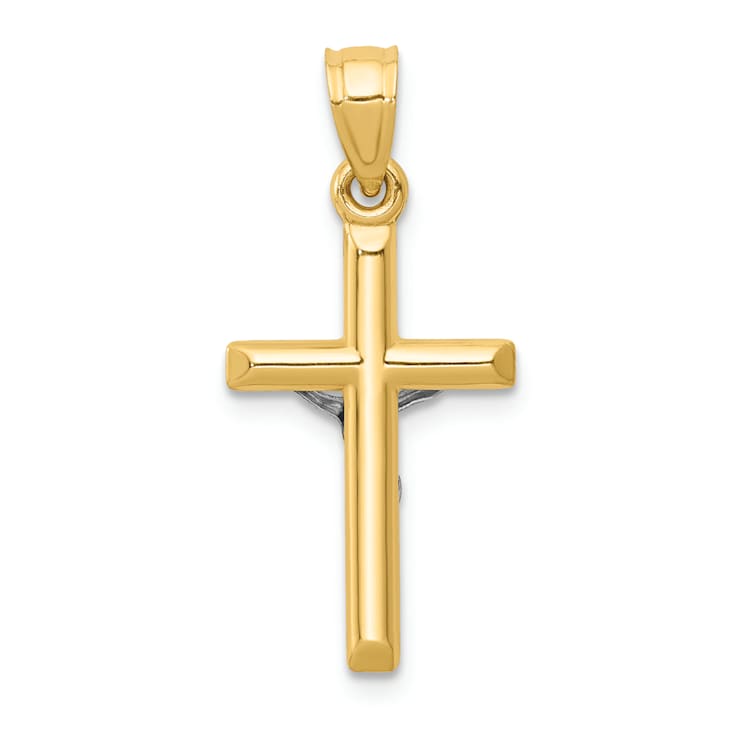 14K Yellow and White Gold Hollow Crucifix Charm