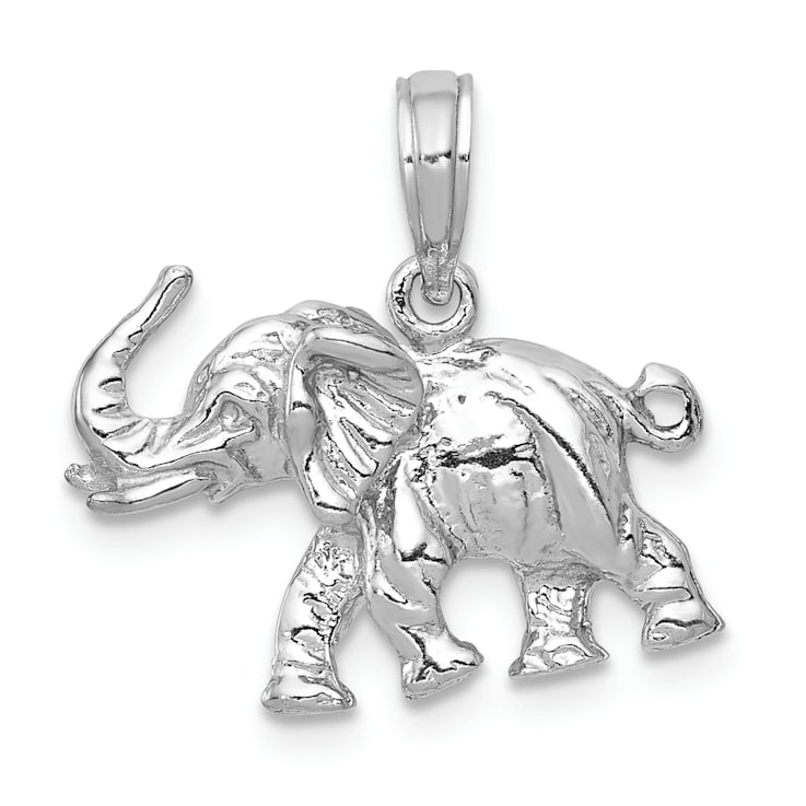 Rhodium Over 14k White Gold 3D Polished Elephant Pendant