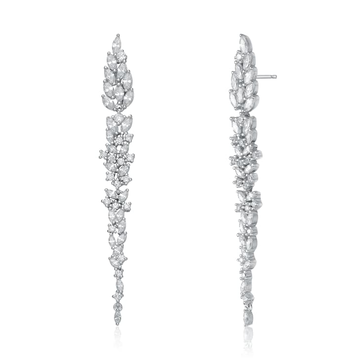 CZ Leaf-Accent Dangle Earrings In Sterling Silver