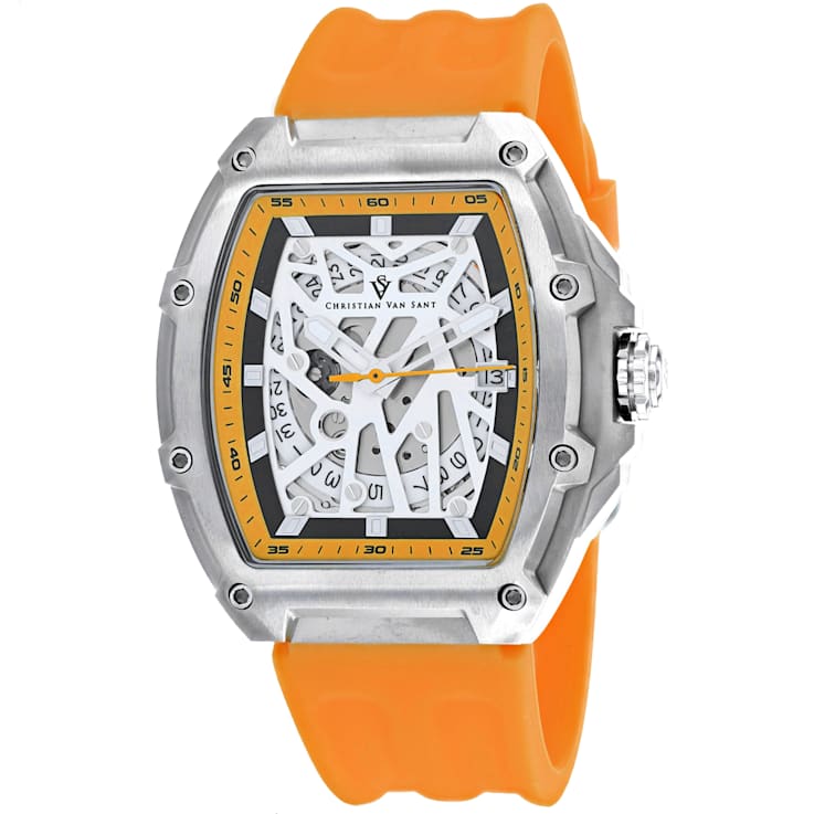 Christian Van Sant Men's Odyssey White Dial, Orange Rubber Strap Watch