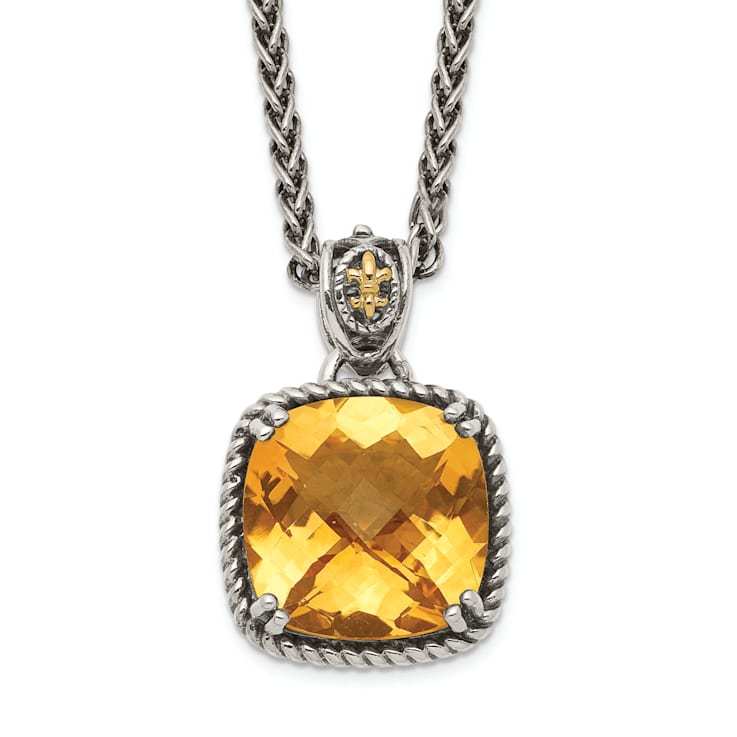 Sterling Silver Antiqued with 14K Accent Citrine Necklace