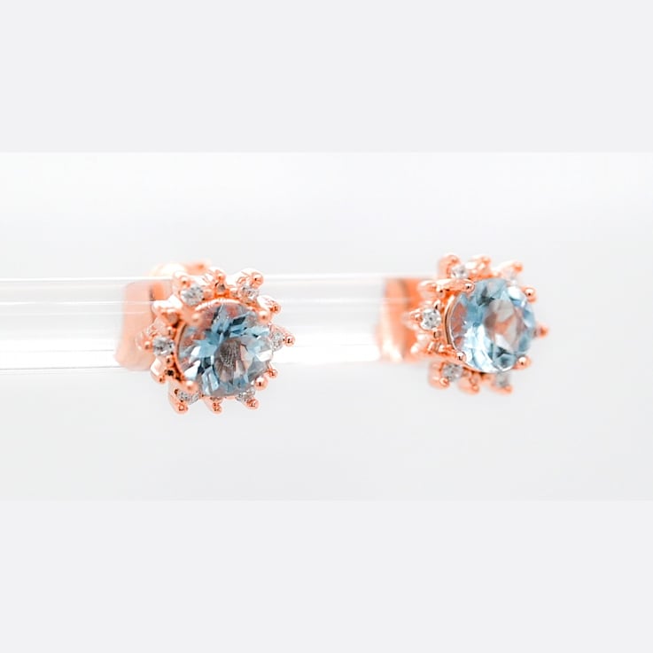 Aquamarine and CZ 1.57 Ctw Round 18K Rose Gold Over Sterling Silver
Studs Earrings Jewelry