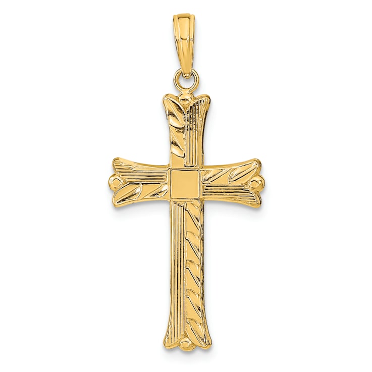 14k Yellow Gold Textured with Square Center Cross Pendant