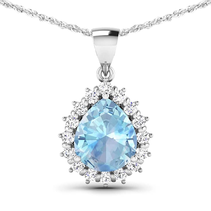 Pear Aquamarine and White Diamond 14K White Gold Pendant with 18 inch
Cable Chain 2.30ctw