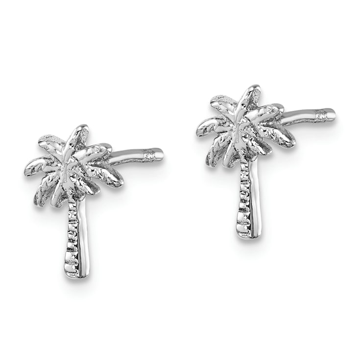 Rhodium Over Sterling Silver Polished Palm Tree Post Earrings