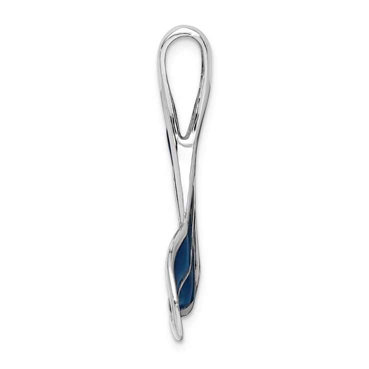 Rhodium Over Sterling Silver Polished Enameled Blue Whale Tail Slide Pendant