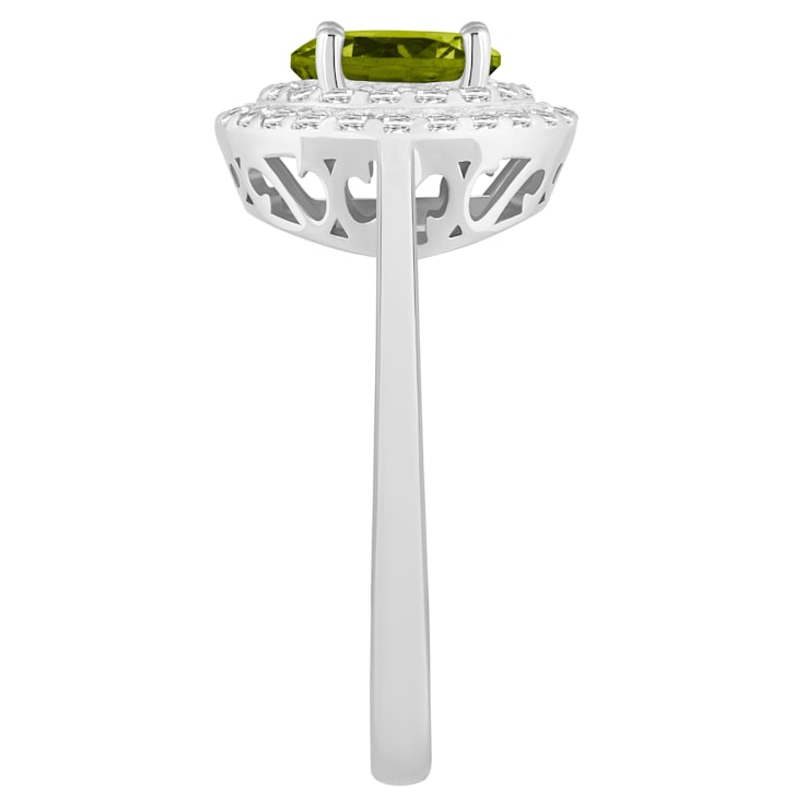 7mm Round Peridot And White Topaz Accents Rhodium Over Sterling Silver
Double Halo Ring