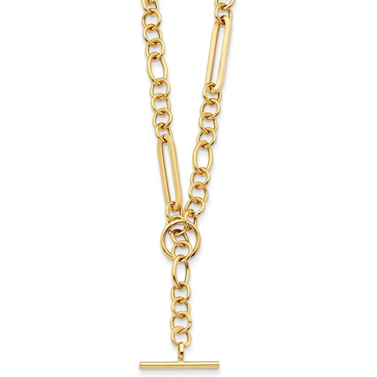 14K Yellow Gold Paperclip and Round Link Y-drop 18-inch Toggle Necklace