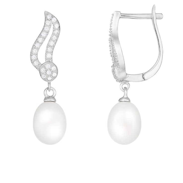 White Cultured Freshwater Pearl Rhodium Over Sterling Silver Earrings White Cultured Freshwater Pearl Rhodium Over Sterling Silver Earrings