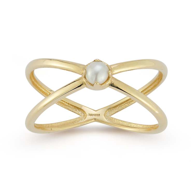 Bellissima Gold 14K Yellow Gold Freshwater Pearl Criss Cross Ring