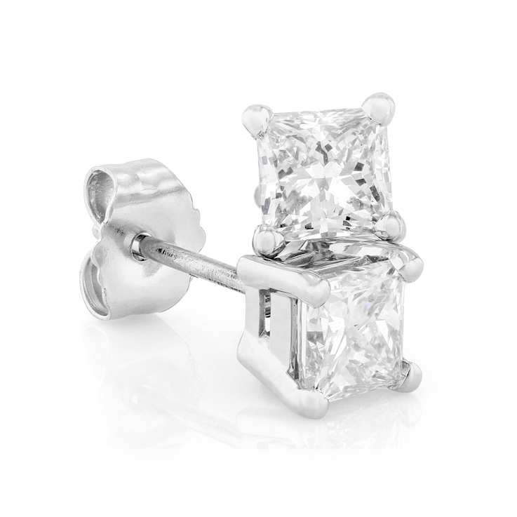 Lab-Grown Diamond Princess-Cut Stud Earrings In 14K White Gold 1.00ctw