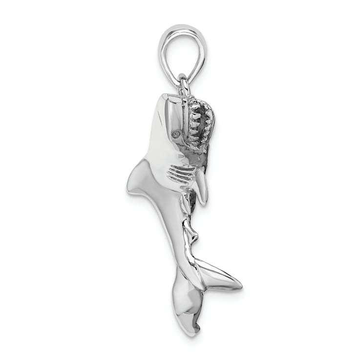 Rhodium Over Sterling Silver Polished 3D Swimming Shark Pendant