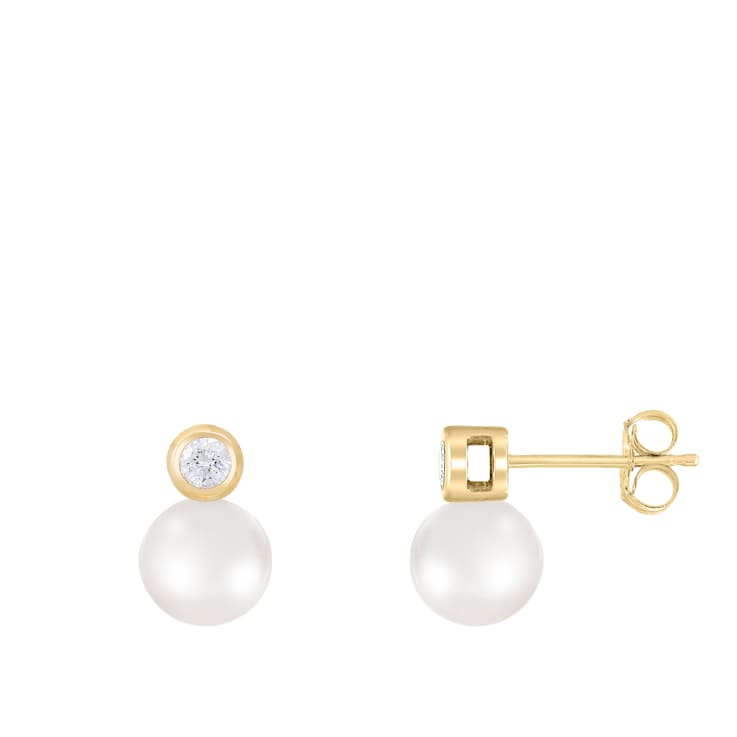 White Cultured Freshwater Pearl 14k Yellow Gold Earrings 7-7.5mm