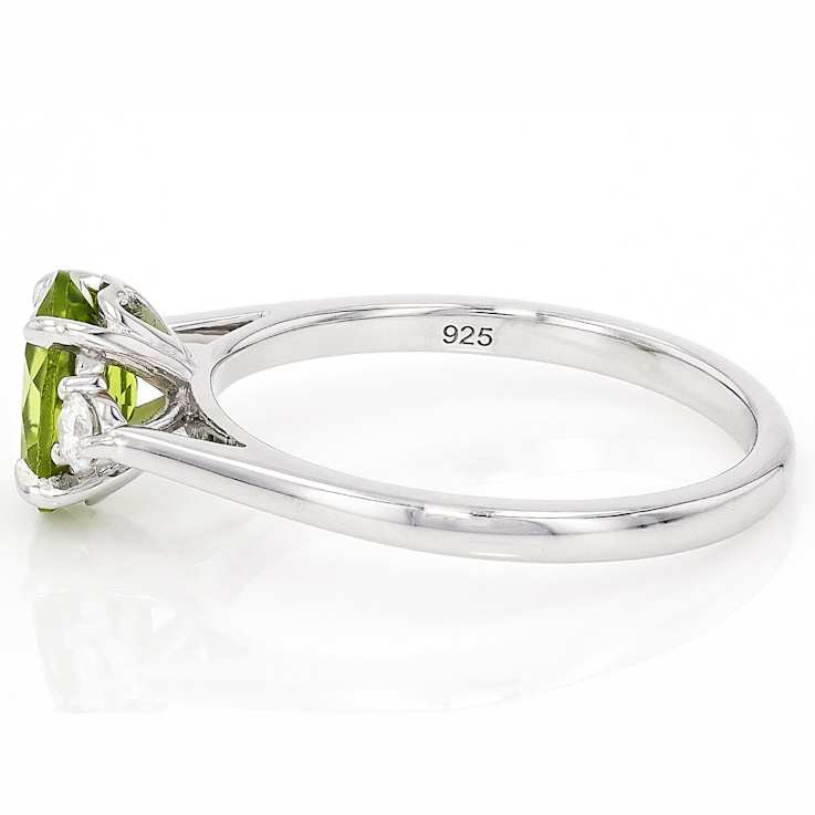 Peridot And Lab-Grown Diamond Three-Stone Ring In Sterling Silver