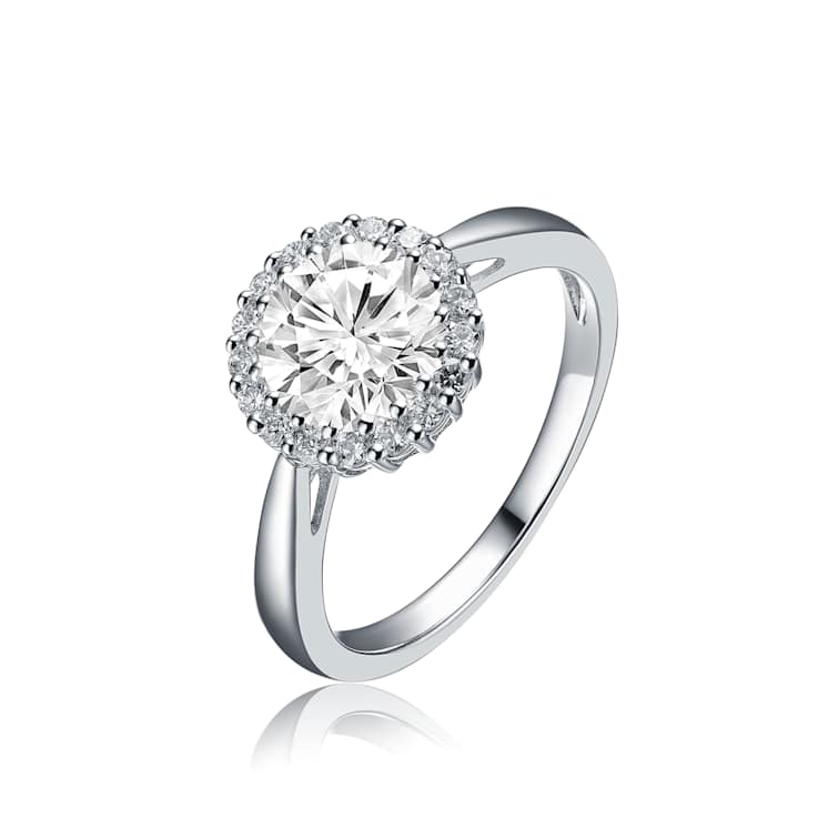 CZ Halo Solitaire Ring In Sterling Silver