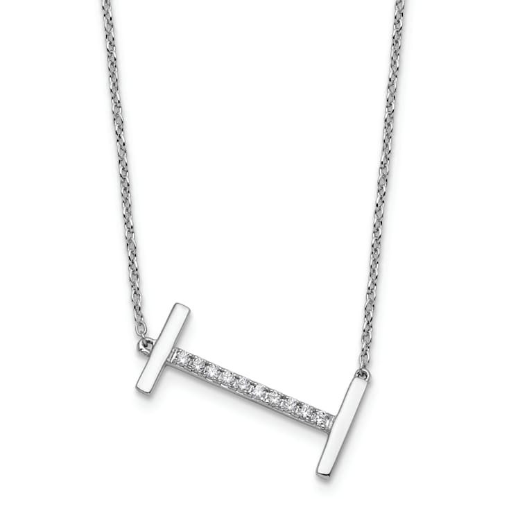 Rhodium Over 14k White Gold Sideways Diamond Initial I Pendant Cable
Link 18 Inch Necklace