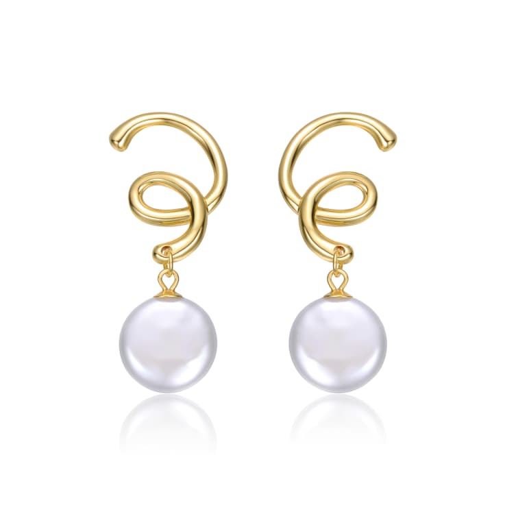 Pear Shape Freshwater Pearl Spiral Drop Earrings In 14K Gold Over
Sterling Silver