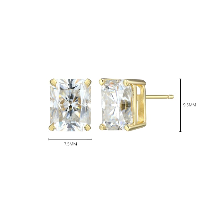 Emerald Cut Moissanite 14k Yellow Gold Over Silver Stud Earrings 5.04ctw DEW