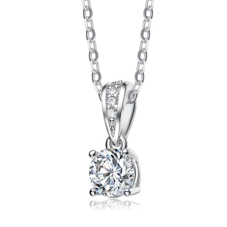 Bursting CZ Pendant Necklace In Sterling Silver