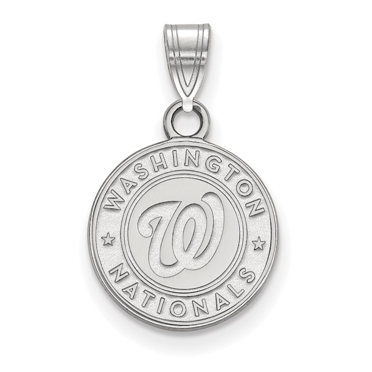 Rhodium Over Sterling Silver MLB Washington Nationals LogoArt Circle Pendant