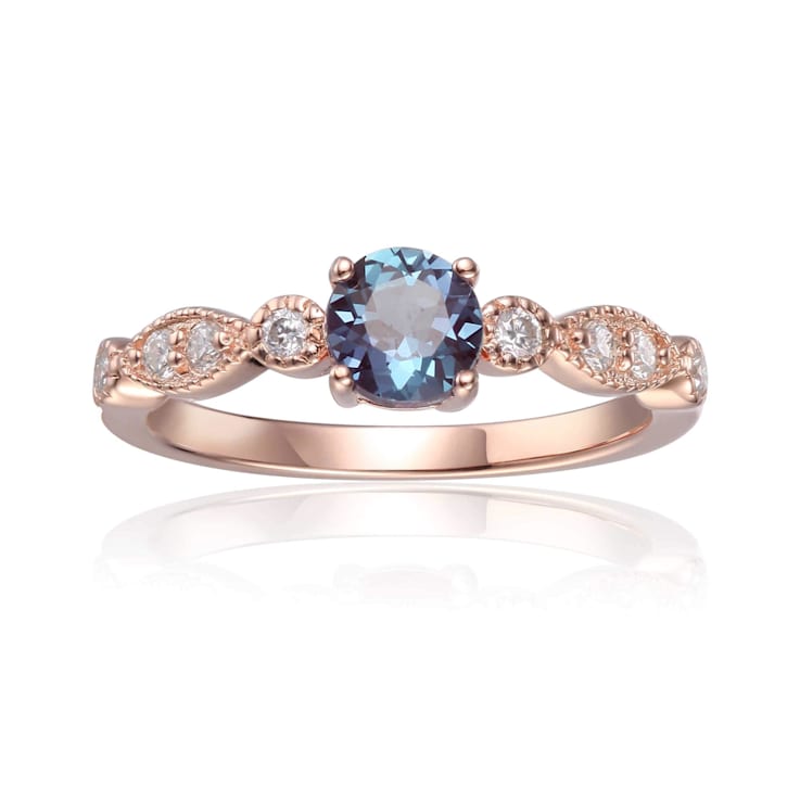 Blue Lab Created Alexandrite with Moissanite Accents 14K Rose Gold Over
Sterling Silver Ring