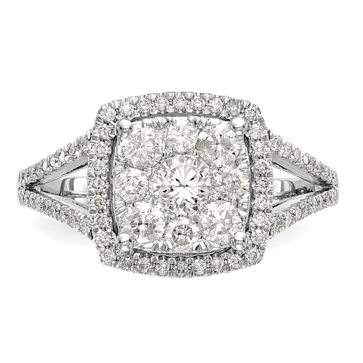 Rhodium Over 14K White Gold Lab Grown Diamond Cluster Engagement Ring 0.995ctw