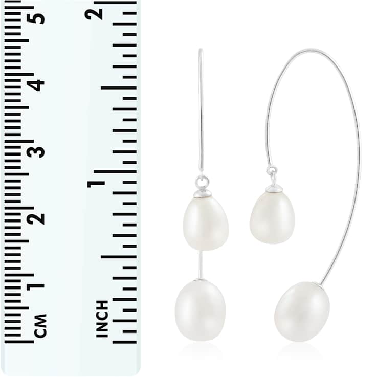 7.5-8mm White Cultured Freshwater Pearl Rhodium Over Sterling Silver Earrings
