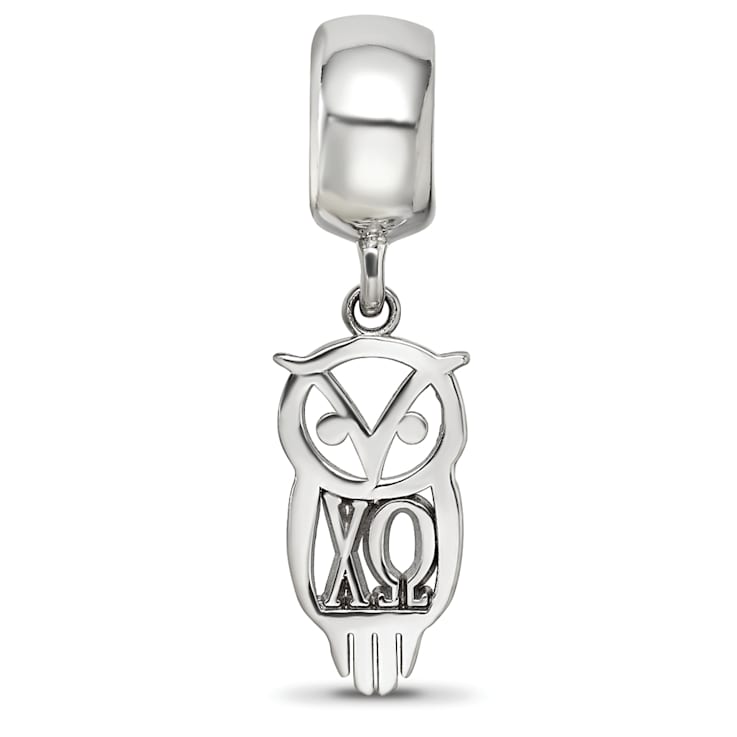 Rhodium Over Sterling Silver LogoArt Chi Omega Owl Charm on Bead