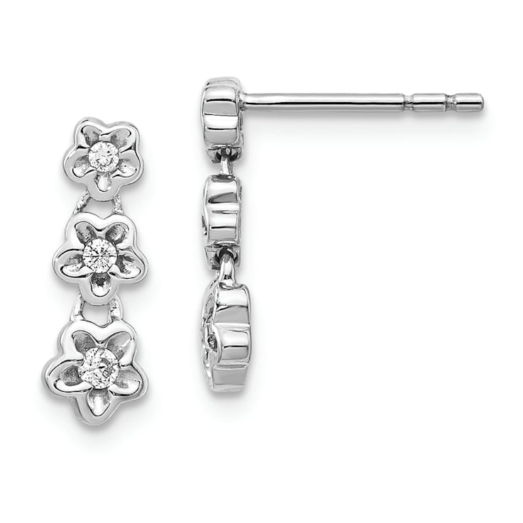 Rhodium Over 14k White Gold Diamond 3-flower Stud Earrings
