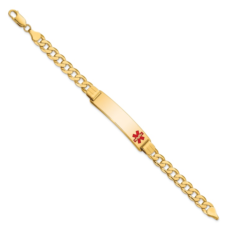14k Yellow Gold Medical Red Enamel Curb Link ID Bracelet