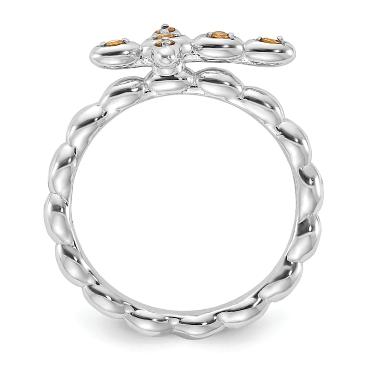 Rhodium Over Sterling Silver Stackable Expressions Cross Citrine Ring 0.08ctw
