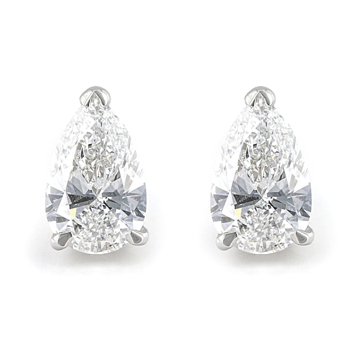 Certified Pear Shape White Lab-Grown Diamond E-F SI 18k White Gold Stud
Earrings 1.50ctw