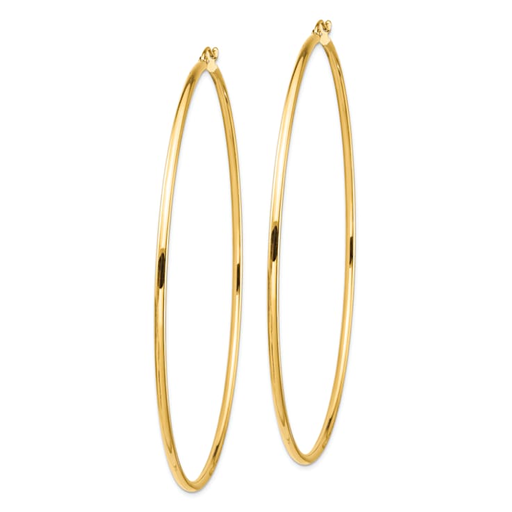 14k Yellow Gold 3 3/16" Polished Tube Hoop Earrings