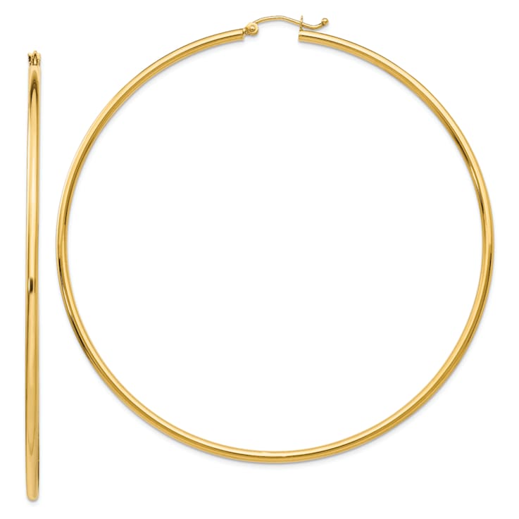 14k Yellow Gold 2 15/16" Polished Tube Hoop Earrings