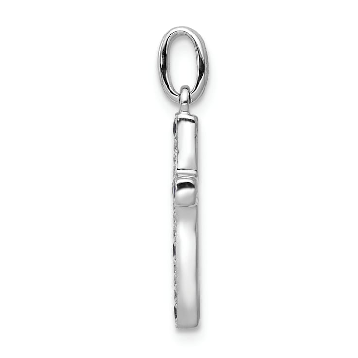 Rhodium Over 14k White Gold Diamond and Sapphire Cross Pendant