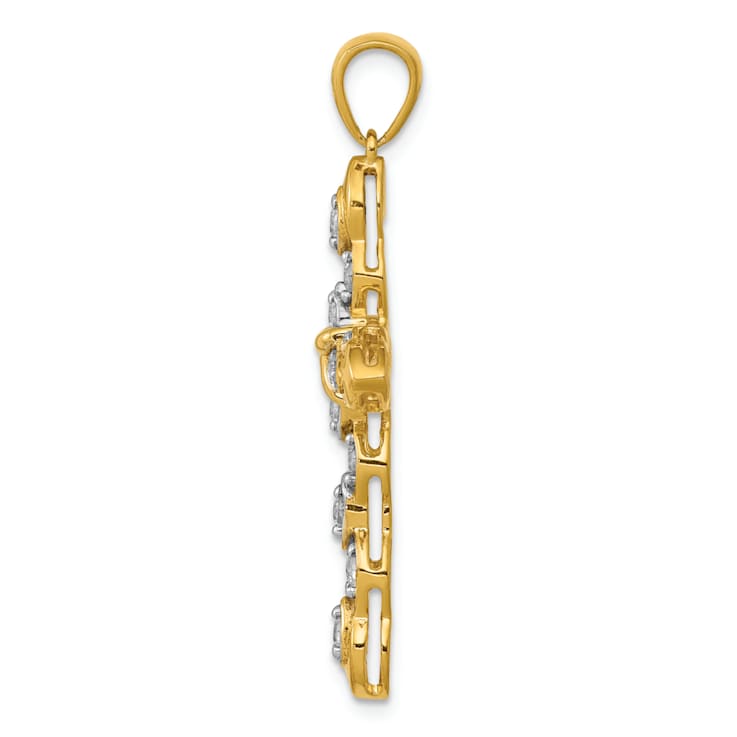 14k Yellow Gold and Rhodium Over 14k Yellow Gold Diamond Cross Pendant