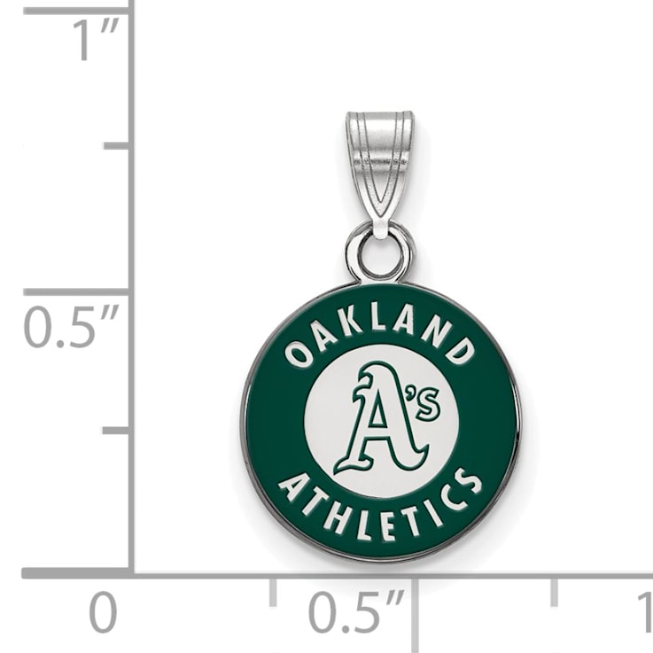Rhodium Over Sterling Silver MLB LogoArt Oakland Athletics Enamel Pendant