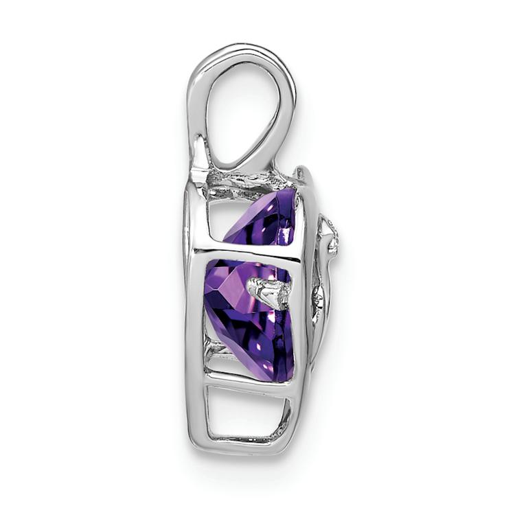 Rhodium Over 14k White Gold Amethyst and Diamond MOM Heart Pendant