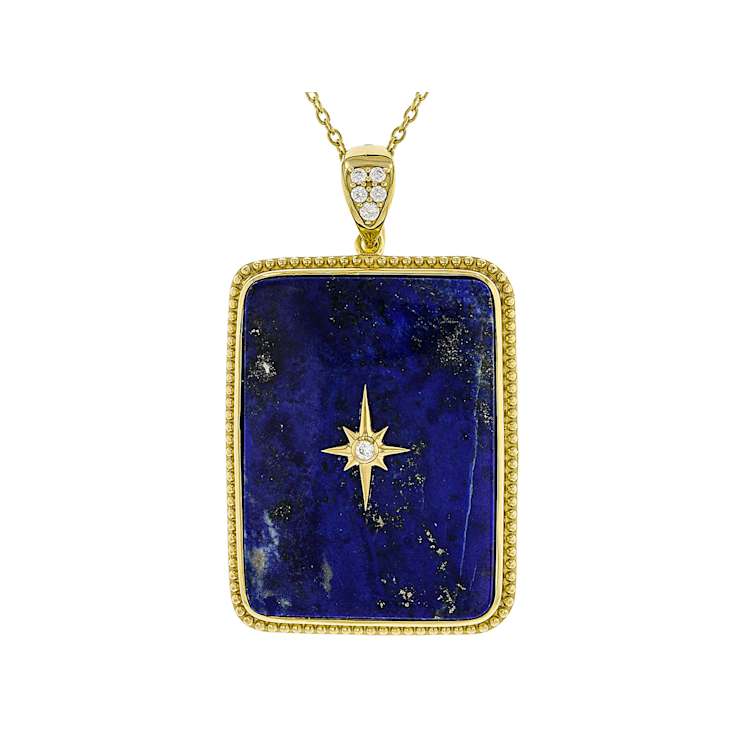 Lapis Lazuli North Star Pendant Necklace In 18K Gold Over Sterling
Silver 0.32ctw