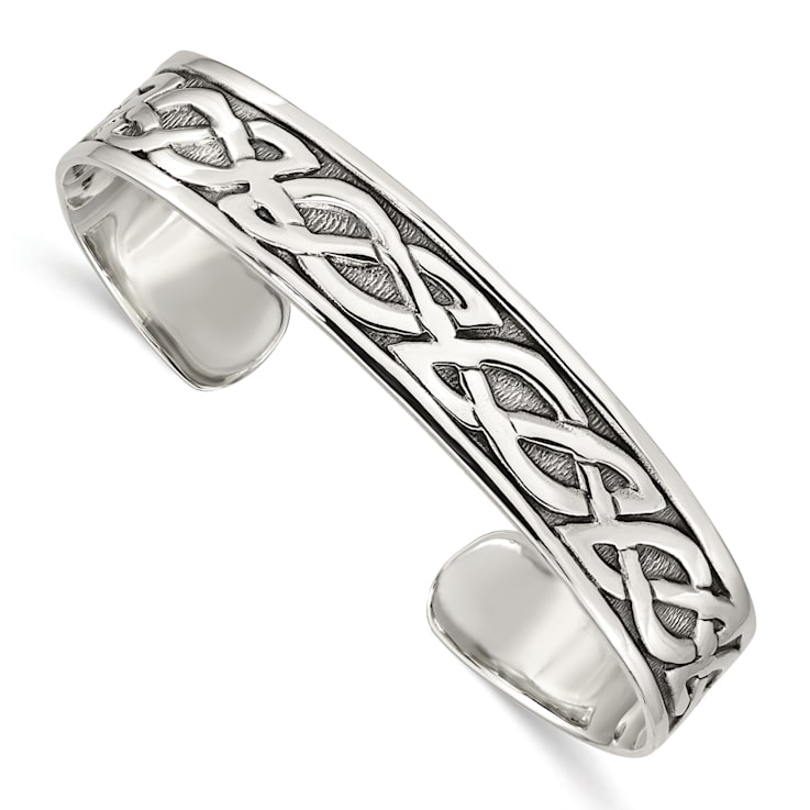 Sterling Silver Antiqued 12.5mm Celtic Design Cuff Bracelet