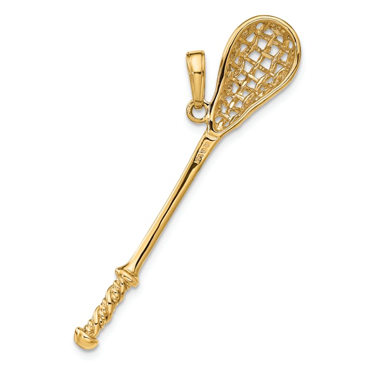 14k Yellow Gold Solid 3D Polished and Textured Lacrosse Stick Pendant