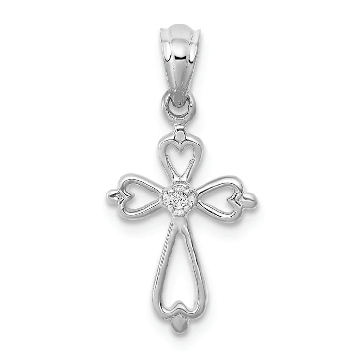 Rhodium Over 14k White Gold Diamond Accented Cross Pendant