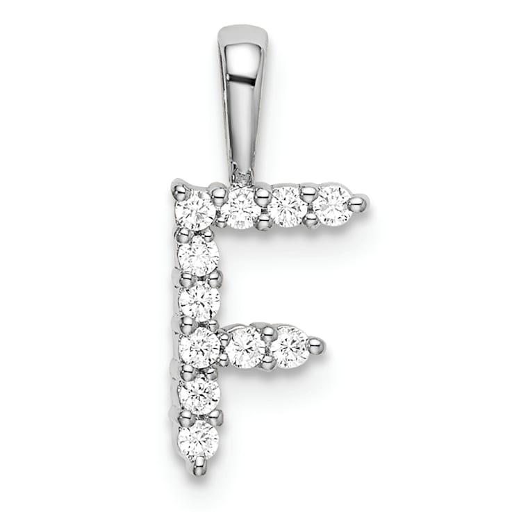Rhodium Over 14K White Gold Lab Grown Diamond Letter F Initial Pendant